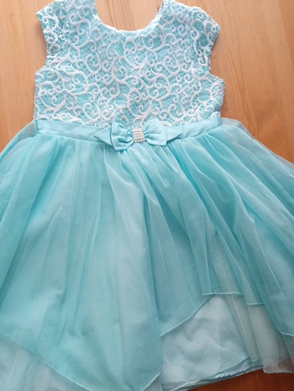Jona Michelle Aqua Lace & Tulle Bow Party Dress